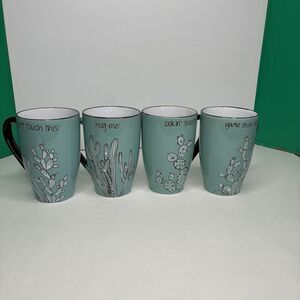 Lot Of 4 Cactus Coffee Mugs Tall Sage "Don't Touch This" Southwest Fun Spectrum